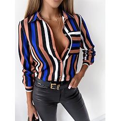 Women's Shirt Blouse Floral Striped Daily Button Print White Long Sleeve Casual Shirt Collar Spring Summer Lightinthebox