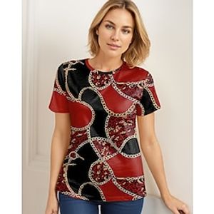 Women's T shirt Tee Chains Print Daily Weekend Red Purple Green Print Short Sleeve Fashion Round Neck Regular Fit Summer Lightinthebox