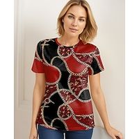 Women's T shirt Tee Chains Print Daily Weekend Red Purple Green Print Short Sleeve Fashion Round Neck Regular Fit Summer Lightinthebox - thumbnail