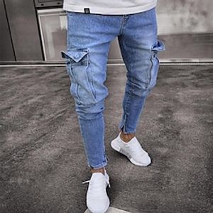 Men's Small Foot Zipper Side Pocket Stretch Slim Fit Jeans Lightinthebox