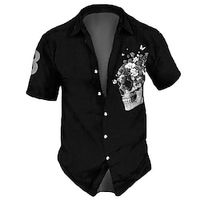 Cool Skulls Comfortable Fashion Casual Men's Shirt Button Up Shirt Casual Shirt Holiday Daily Wear Vacation Spring  Summer Lapel Short Sleeves WhiteBlack, Black Grey, Black S, M, L Polyester Shirt Lightinthebox