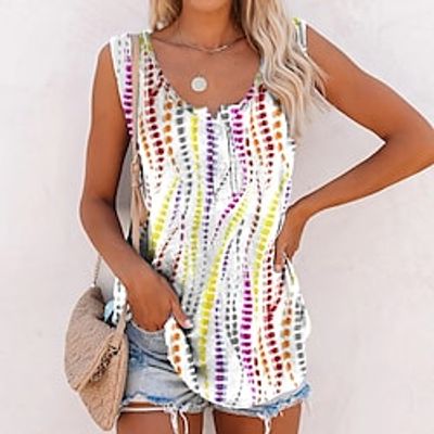 Women's Daily Weekend Tank Top Camis Polka Dot Sleeveless Button Print V Neck Casual Streetwear Tops Green Pink Yellow S / 3D Print miniinthebox Women's Daily Weekend Tank Top Camis Polka Dot Sleeveless Button Print V Neck Casual Streetwear Tops Green Pink Yellow S / 3D Print miniinthebox
