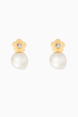 Flower Pearl Diamond Earrings