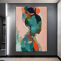 Woman Black art painting handmade girl Christmas Afro Girl painting Wall Art Black woman art Art Deco African American art oil painting girl painting for living room bedroom artwork Lightinthebox