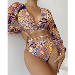 Women's Swimwear Tankini 2 Piece Normal Swimsuit 2 Piece Printing Graphic Orange Bathing Suits Sports Summer Lightinthebox