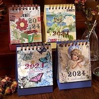 4pcs Vintage Sept 2023 To Dec 2024 Desktop Calendar Mini Portable Desk Calendar Standing Twin-Wire Bindiong Monthly Calendar Mini Daily Schedule For Home Office School Stationery Lightinthebox - thumbnail