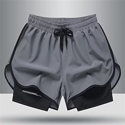 Men's Swim Trunks Outdoor Daily Beach Breathable Quick Dry Drawstring Elastic Waist Liner Plain Short Sport Casual Activewear Black Grey Micro-elastic Lightinthebox