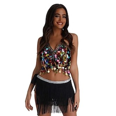 Belly Dance Latin Dance Top Tassel Pure Color Sequins Women's Performance Party Sleeveless High Terylene Lightinthebox