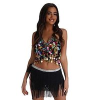 Belly Dance Latin Dance Top Tassel Pure Color Sequins Women's Performance Party Sleeveless High Terylene Lightinthebox - thumbnail