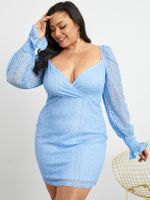 YOINS Plus Size Deep V Neck Crossed Front Design Long Sleeves Dress - thumbnail