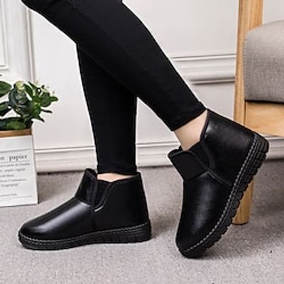 Women's Boots Snow Boots Winter Boots Daily Fleece Lined Booties Ankle Boots Winter Lace-up Flat Heel Round Toe Plush Walking Faux Leather Lace-up Solid Color Black Brown miniinthebox