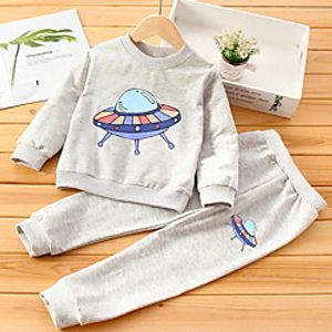 Kids Boys' Clothing Set 2 Pieces Long Sleeve Gray Cartoon Print Indoor Outdoor Casual Daily Regular 2-6 Years miniinthebox