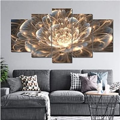 5 Panels Florals Prints Golden Rays Fractal Flower Modern Wall Art Wall Hanging Gift Home Decoration Rolled Canvas Unframed Unstretched Painting Core miniinthebox