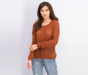 Womens Long Sleeve Scoop Neck Top  Brown
