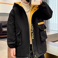 Kids Boys Hoodie Jacket Outerwear Letter Long Sleeve Zipper Coat Outdoor Cool Daily Black Yellow Winter 7-13 Years Lightinthebox - thumbnail