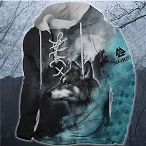 Men's Pullover Hoodie Sweatshirt Pullover Red Blue Brown Light Blue Hooded Animal Wolf Graphic Prints Lace up Print Casual Daily Sports 3D Print Basic Streetwear Designer Spring   Fall Clothing Lightinthebox