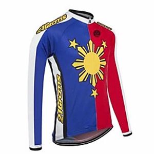 21Grams Philippines National Flag Men's Long Sleeve Cycling Jersey - RedBlue Bike Jersey Top Thermal Warm UV Resistant Anatomic Design Sports Winter Summer Fleece 100% Polyester Mountain Bike MTB miniinthebox