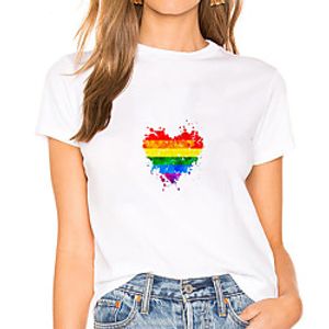 Women's Painting T shirt Rainbow Heart Print Round Neck Basic LGBT Pride Tops White Lightinthebox