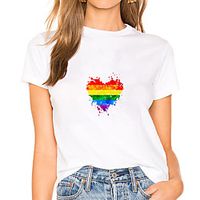 Women's Painting T shirt Rainbow Heart Print Round Neck Basic LGBT Pride Tops White Lightinthebox - thumbnail