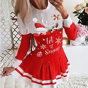 Women's Christmas  Short Mini Dress Green Blue Purple Red White Black Long Sleeve Letter Santa Claus Snowflake Patchwork Print Fall Winter Crew Neck Stylish Modern 2022 S M L XL XXL Lightinthebox