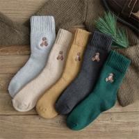 1 pair of embroidered bear pile socks and thick terry warm stockings