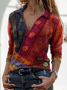 V Neck Print Long Sleeve T-shirt