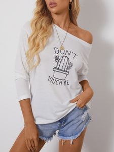 YOINS Casual Letter Graphic One Shoulder Long Sleeves Tee