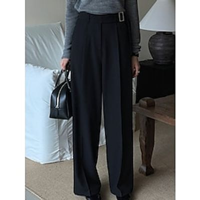 Women's Dress Pants Wide Leg Full Length Fashion Work Office Street Black S M Spring Lightinthebox