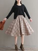 Vintage Plaid Elastic Waist A-line Skirt