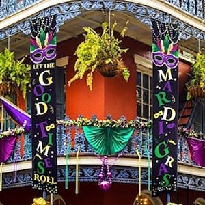 Mardi Gras Door Couplets Door Decorations Porch Banner Carnival Sign Masks Hanging Decorations Banner for Holiday Parade Indoor Outdoor Decorations Lightinthebox
