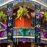 Mardi Gras Door Couplets Door Decorations Porch Banner Carnival Sign Masks Hanging Decorations Banner for Holiday Parade Indoor Outdoor Decorations Lightinthebox - thumbnail