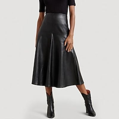 Women's Skirt A Line Midi Faux Leather Black Skirts Winter Patchwork Fashion Street Daily S M L Lightinthebox