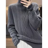 Women's Turtleneck Cable Pullover Sweater Jumper Knit Casual Sweater Acrylic Knitted Fall Winter Regular Outdoor Daily Going out Stylish Casual Soft Long Sleeve Solid Color Pink Blue Beige L XL Lightinthebox - thumbnail