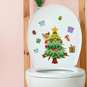 1Pc Christmas Toilet Sticker, Merry Christmas Tree Elk Pattern, Christmas Tree Toilet Lid Cover Sticker, Removable Xmas Decor Sticker, Christmas Decoration, Bathroom Accessories miniinthebox