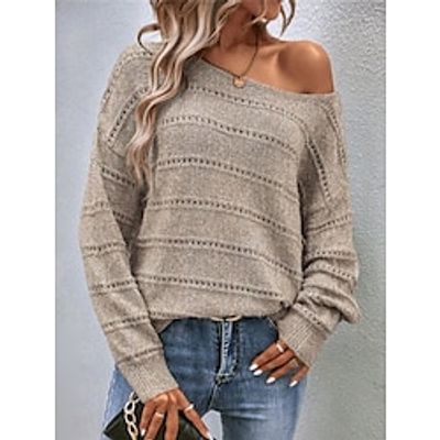 Women's Pullover Sweater Jumper Crew Neck Ribbed Knit Acrylic Knitted Fall Winter Regular Outdoor Daily Holiday Fashion Streetwear Casual Long Sleeve Solid Color Black Wine Dark Green S M L miniinthebox