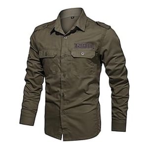 Men's Hunting Work Shirt Tactical Military Shirt Long Sleeve Outdoor Spring Summer Windproof Breathable Quick Dry Solid Color Shirt Cotton Hunting Military  Tactical Training Combat ArmyGreen Lightinthebox