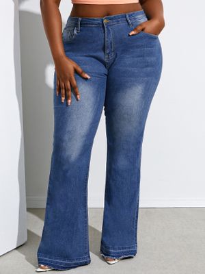 Plus Size Blue Classic Five Pockets Jeans Plus Size Blue Classic Five Pockets Jeans
