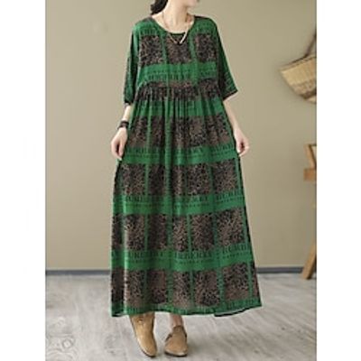 Women's Long Dress Maxi Dress Casual Dress Vintage Dress Shift Dress Leopard Letter Vintage Casual Daily Weekend Print Half Sleeve Crew Neck Dress Loose Fit Red Green Summer Spring One Size Lightinthebox