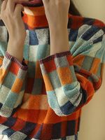 Women's Vintage Colorful Checkerboard Knit Turtleneck Sweater