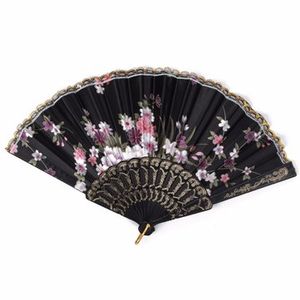 Handmade Vintage Chinese Folding Bamboo Silk Flower Pattern Hand Fan Dance Party Wedding Prom