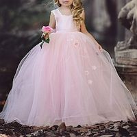 Party Event  Party Princess Flower Girl Dresses Square Neck Floor Length Tulle Spring with Lace Appliques Cute Girls' Party Dress Fit 3-16 Years Lightinthebox - thumbnail
