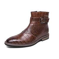 Men's Boots Formal Shoes Dress Shoes Crocodile Pattern Casual British Daily PU Comfortable Slip Resistant Booties / Ankle Boots Slip-on Buckle Black Brown Fall Winter miniinthebox - thumbnail