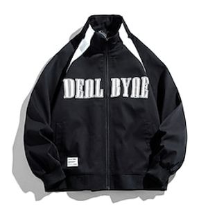 Men's Varsity Jacket Biker Jacket Outdoor Daily Wear Warm Zipper Pocket Fall Winter Color Block Fashion Streetwear Stand Collar Regular Black Dark Navy Grey Jacket Lightinthebox