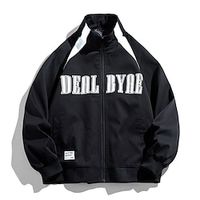 Men's Varsity Jacket Biker Jacket Outdoor Daily Wear Warm Zipper Pocket Fall Winter Color Block Fashion Streetwear Stand Collar Regular Black Dark Navy Grey Jacket Lightinthebox - thumbnail
