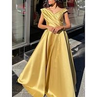 A-Line Evening Gown Elegant Dress Formal Christmas Sweep  Brush Train Sleeveless V Neck Satin with Pleats Ruched Sequin 2023 Lightinthebox - thumbnail