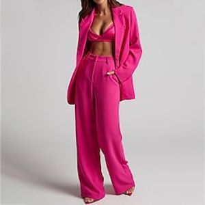 Women's Suits Pants Blazer Business Causal Festival Work Office / Business Casual Solid Colored Single Breasted One-button Loose Fit Polyester Men's Suit Black / Yellow / Fuchsia - V Neck miniinthebox