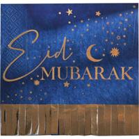 Ginger Ray Paper Napkin - Eid Mubarak Fringe Napkin - Navy And Gold (Pack of 16) (16.5 x 16.5cm) - thumbnail