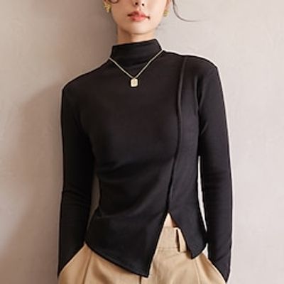 Shirt Blouse Women's Black White Brown Solid  Plain Color Split Daily Daily High Neck Regular Fit S Lightinthebox