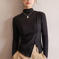 Shirt Blouse Women's Black White Brown Solid  Plain Color Split Daily Daily High Neck Regular Fit S Lightinthebox - thumbnail