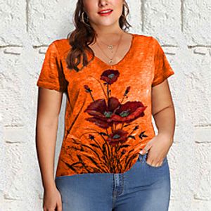 Women's Plus Size Tops T shirt Floral Short Sleeve V Neck Spring Summer Blue Purple Gray Big Size XL 2XL 3XL 4XL 5XL miniinthebox